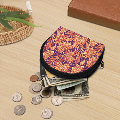 Orange Bohemian Floral Pattern Print Coin Purse