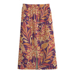 Orange Bohemian Floral Pattern Print Cotton Front Slit Maxi Skirt
