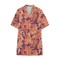 Orange Bohemian Floral Pattern Print Cotton Hawaiian Shirt