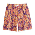 Orange Bohemian Floral Pattern Print Cotton Shorts