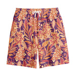Orange Bohemian Floral Pattern Print Cotton Shorts