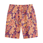 Orange Bohemian Floral Pattern Print Cotton Shorts