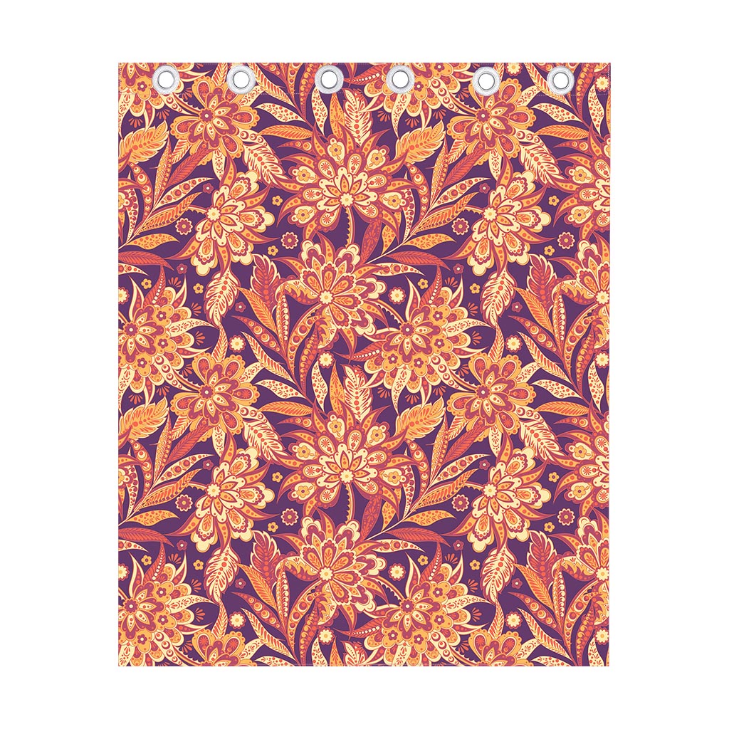 Orange Bohemian Floral Pattern Print Curtain
