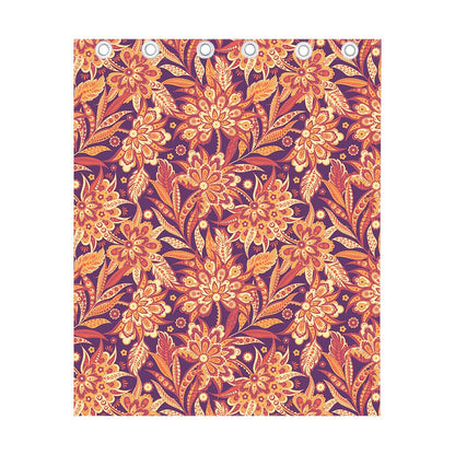 Orange Bohemian Floral Pattern Print Curtain