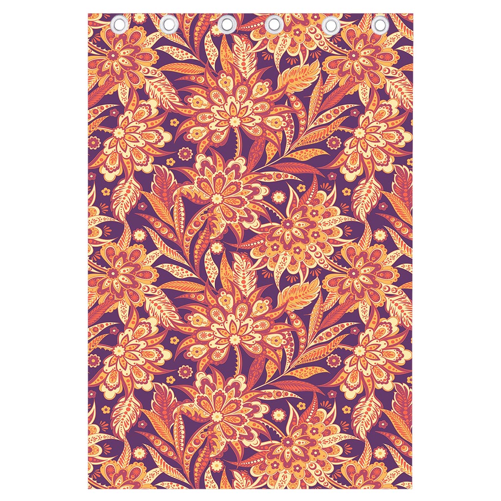 Orange Bohemian Floral Pattern Print Curtain