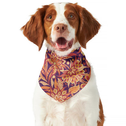 Orange Bohemian Floral Pattern Print Dog Bandana