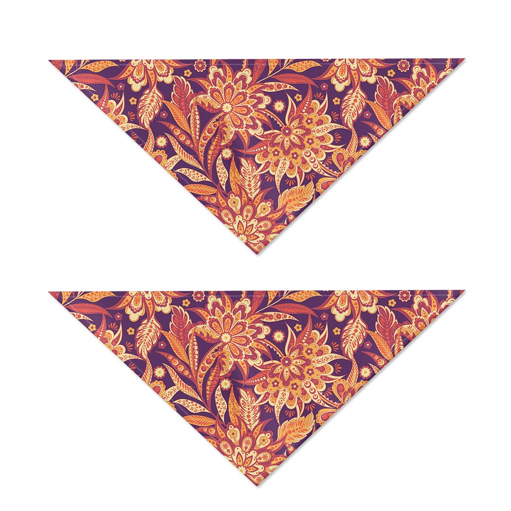 Orange Bohemian Floral Pattern Print Dog Bandana