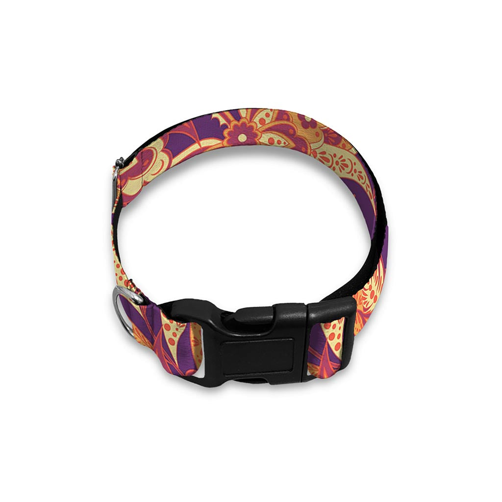 Orange Bohemian Floral Pattern Print Dog Collar