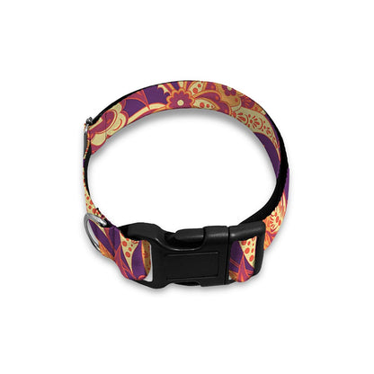 Orange Bohemian Floral Pattern Print Dog Collar
