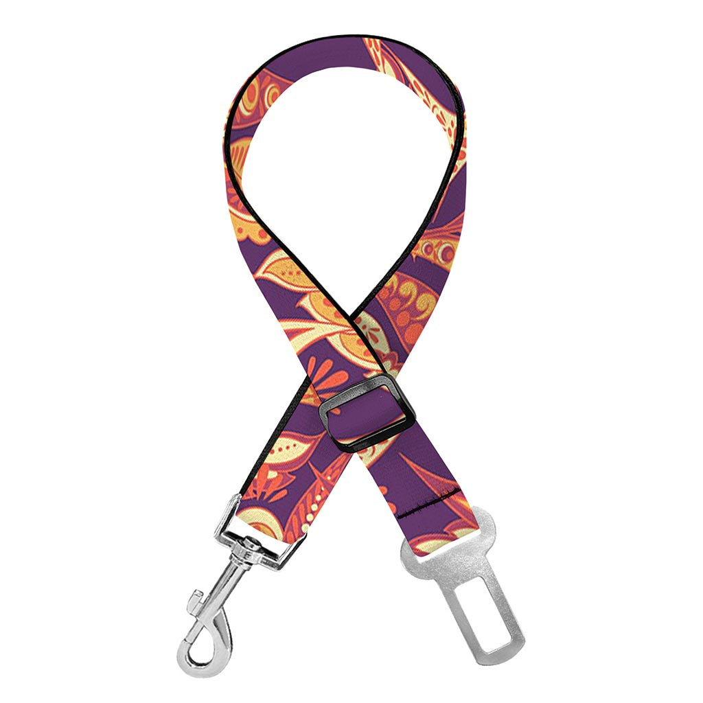 Orange Bohemian Floral Pattern Print Dog Seat Belt