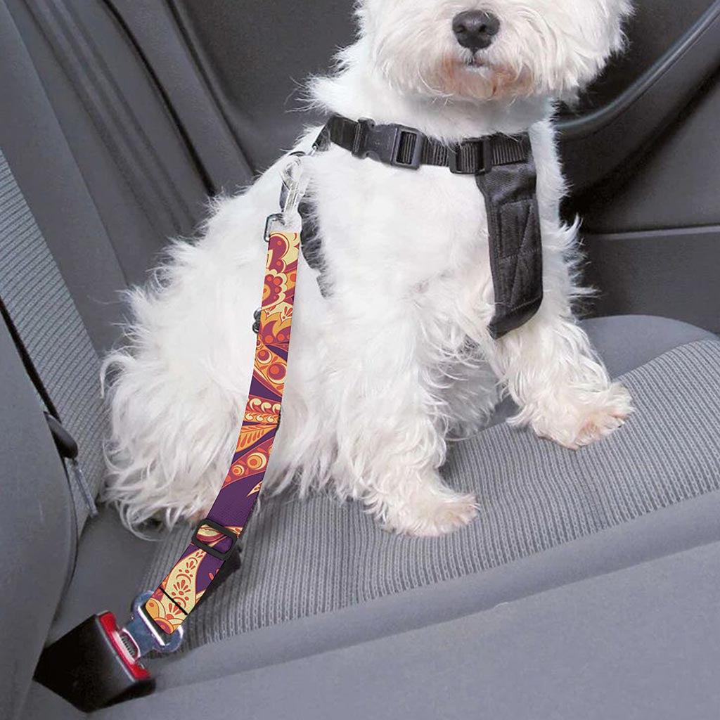 Orange Bohemian Floral Pattern Print Dog Seat Belt
