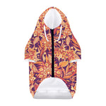 Orange Bohemian Floral Pattern Print Dog Zip Up Hoodie