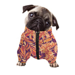 Orange Bohemian Floral Pattern Print Dog Zip Up Jacket