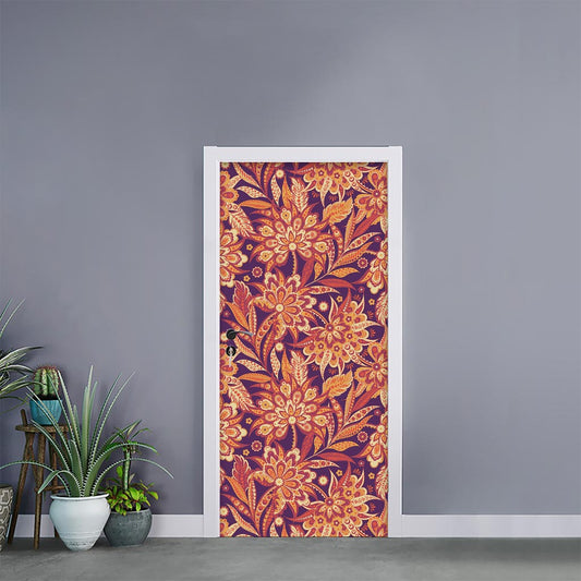 Orange Bohemian Floral Pattern Print Door Sticker