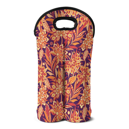 Orange Bohemian Floral Pattern Print Double Neoprene Wine Tote