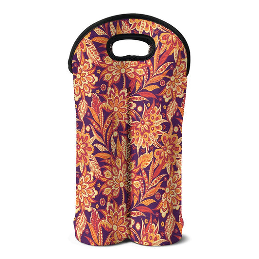 Orange Bohemian Floral Pattern Print Double Neoprene Wine Tote