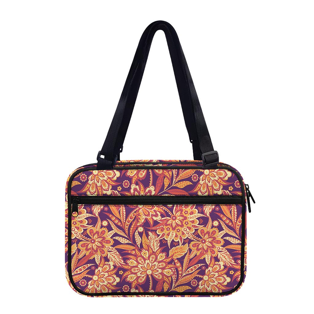 Orange Bohemian Floral Pattern Print Double Strap Bible Bag