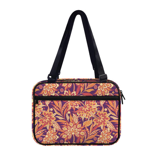 Orange Bohemian Floral Pattern Print Double Strap Bible Bag