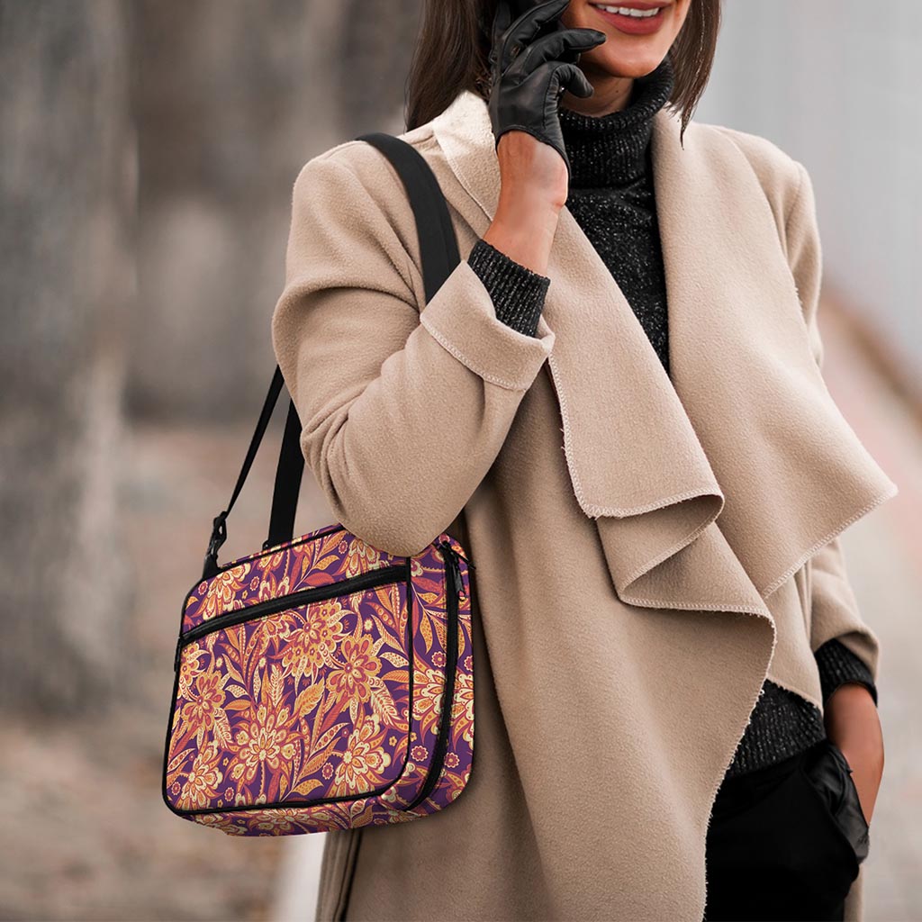 Orange Bohemian Floral Pattern Print Double Strap Bible Bag