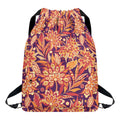 Orange Bohemian Floral Pattern Print Drawstring Backpack