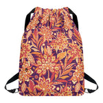 Orange Bohemian Floral Pattern Print Drawstring Backpack
