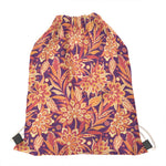 Orange Bohemian Floral Pattern Print Drawstring Bag