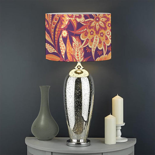 Orange Bohemian Floral Pattern Print Drum Lamp Shade