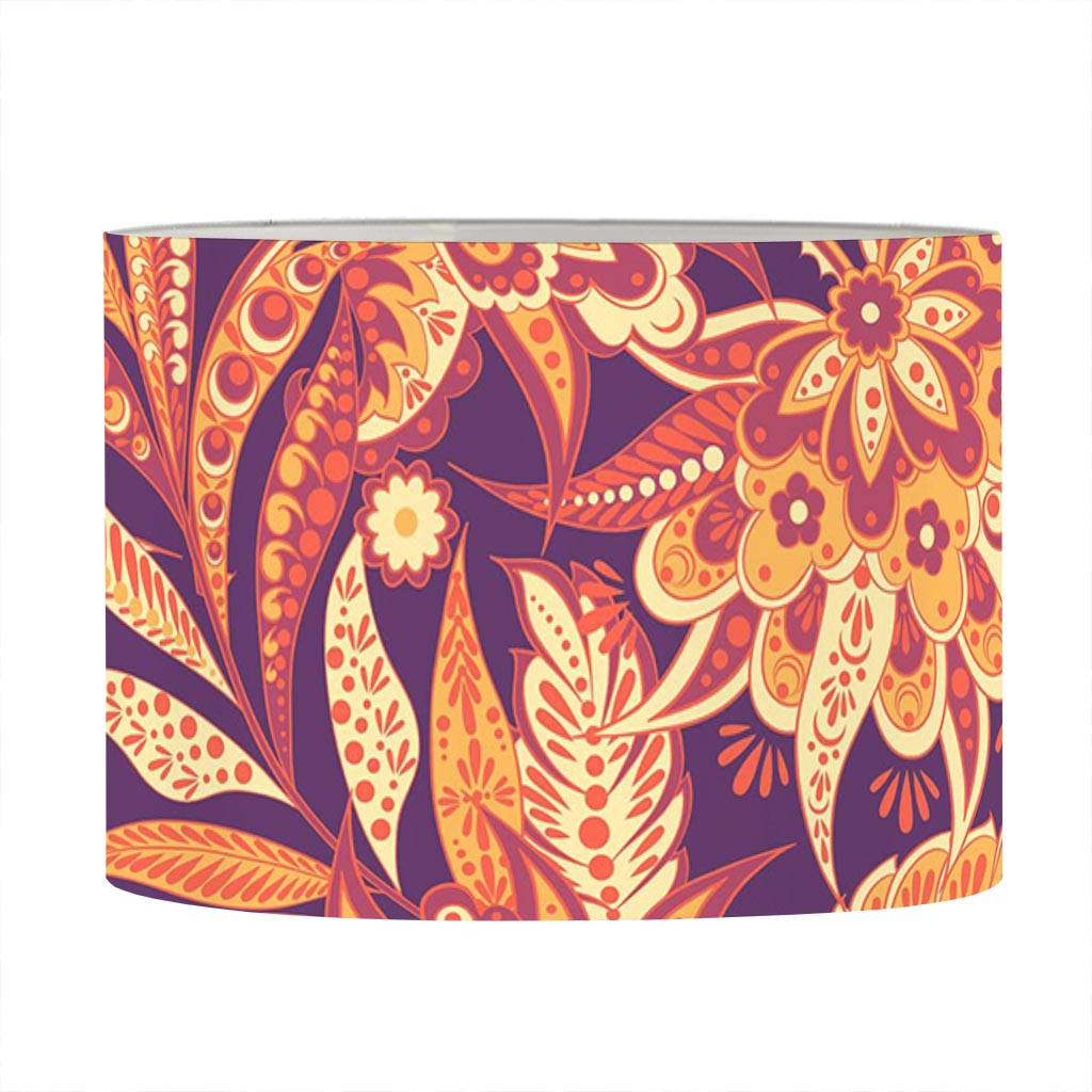 Orange Bohemian Floral Pattern Print Drum Lamp Shade