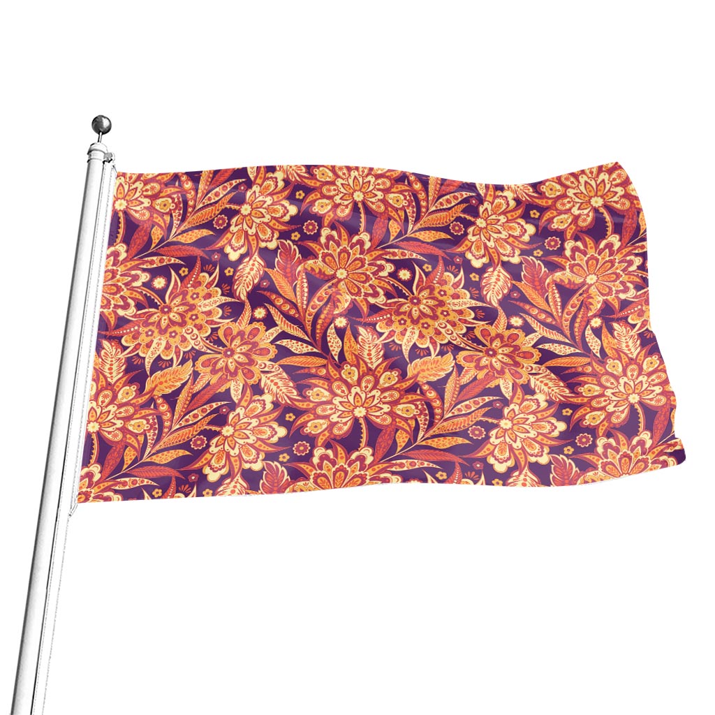 Orange Bohemian Floral Pattern Print Flag