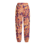 Orange Bohemian Floral Pattern Print Fleece Lined Knit Pants
