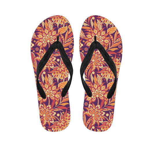 Orange Bohemian Floral Pattern Print Flip Flops