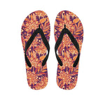 Orange Bohemian Floral Pattern Print Flip Flops