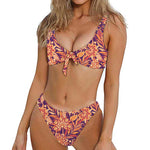 Orange Bohemian Floral Pattern Print Front Bow Tie Bikini