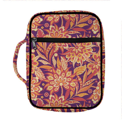 Orange Bohemian Floral Pattern Print Front Pocket Bible Bag