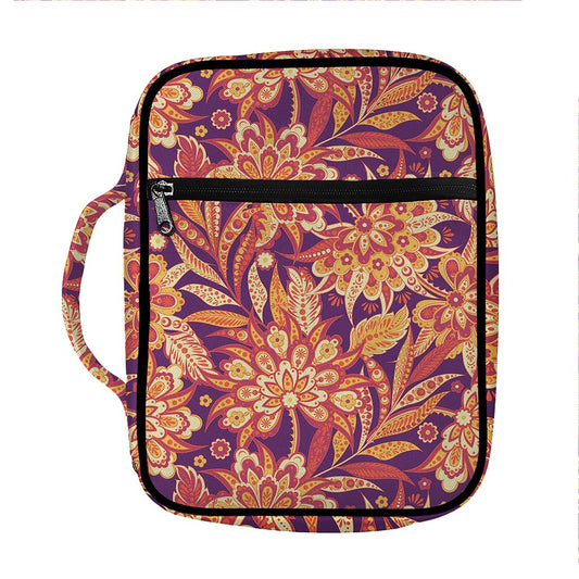 Orange Bohemian Floral Pattern Print Front Pocket Bible Bag