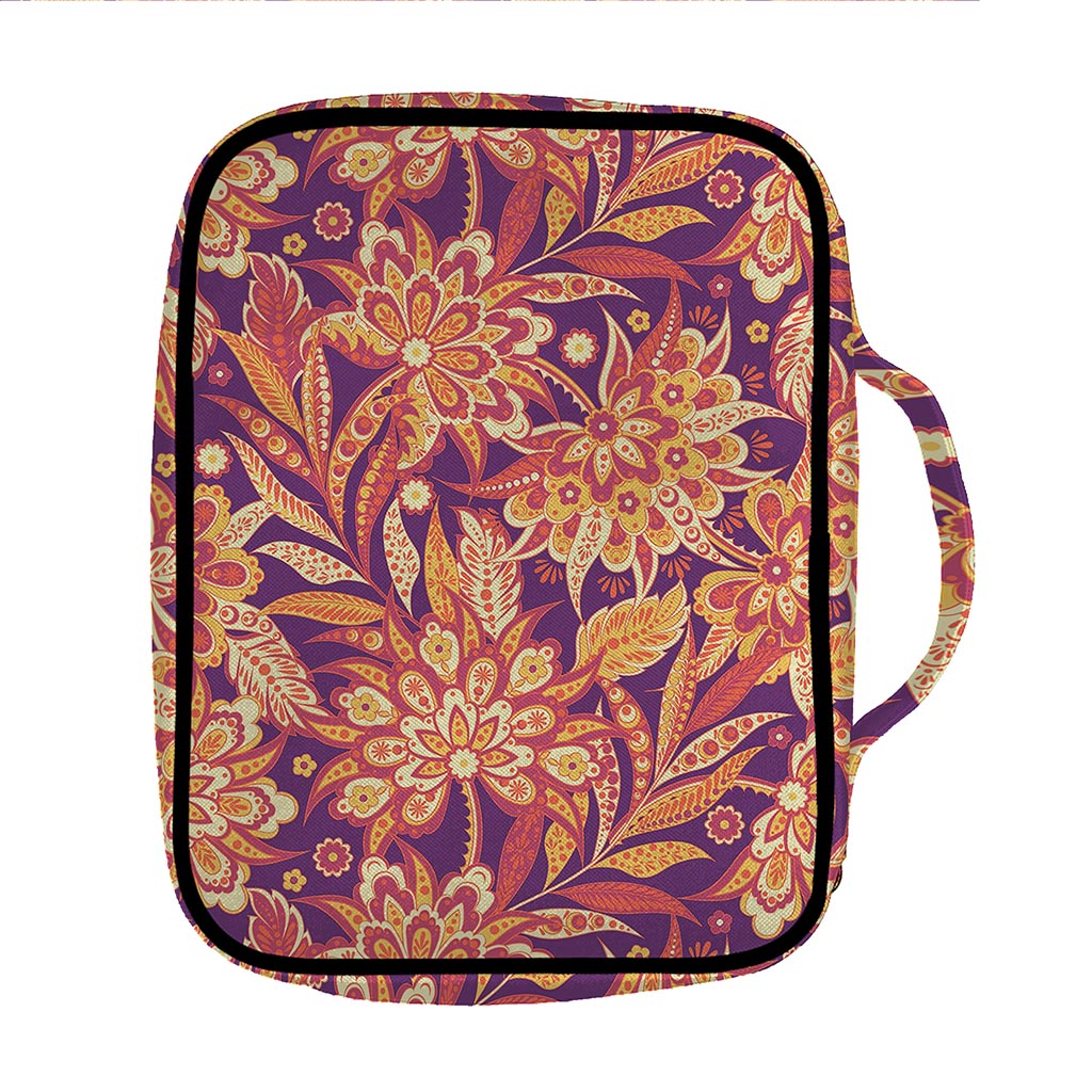 Orange Bohemian Floral Pattern Print Front Pocket Bible Bag