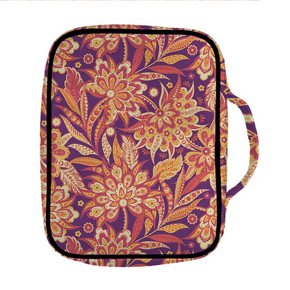 Orange Bohemian Floral Pattern Print Front Pocket Bible Bag