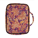 Orange Bohemian Floral Pattern Print Front Pocket Bible Bag