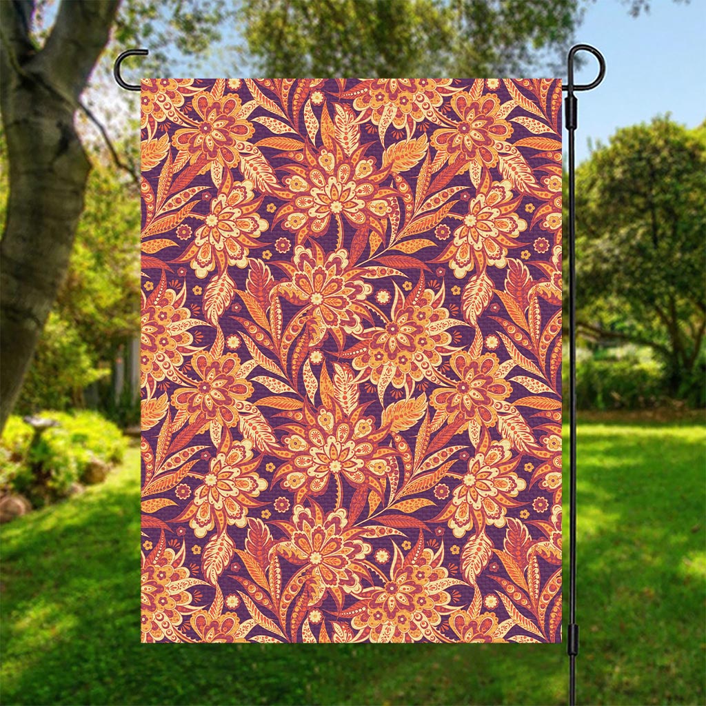 Orange Bohemian Floral Pattern Print Garden Flag
