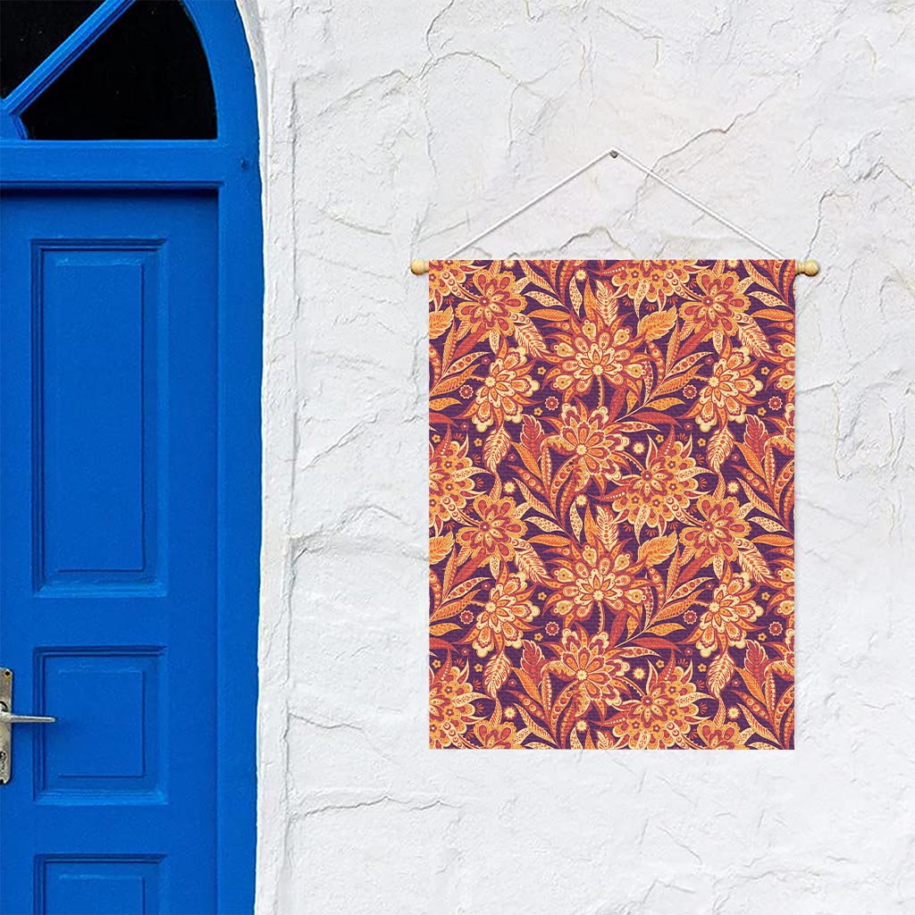 Orange Bohemian Floral Pattern Print Garden Flag
