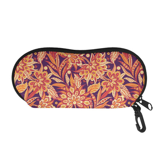 Orange Bohemian Floral Pattern Print Glasses Case
