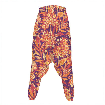 Orange Bohemian Floral Pattern Print Hammer Pants