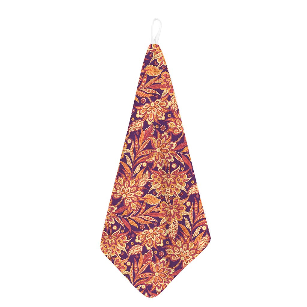 Orange Bohemian Floral Pattern Print Hand Towel
