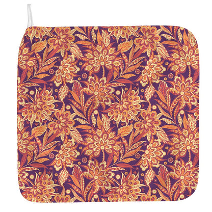 Orange Bohemian Floral Pattern Print Hand Towel