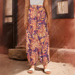 Orange Bohemian Floral Pattern Print Harem Pants