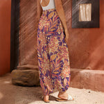Orange Bohemian Floral Pattern Print Harem Pants