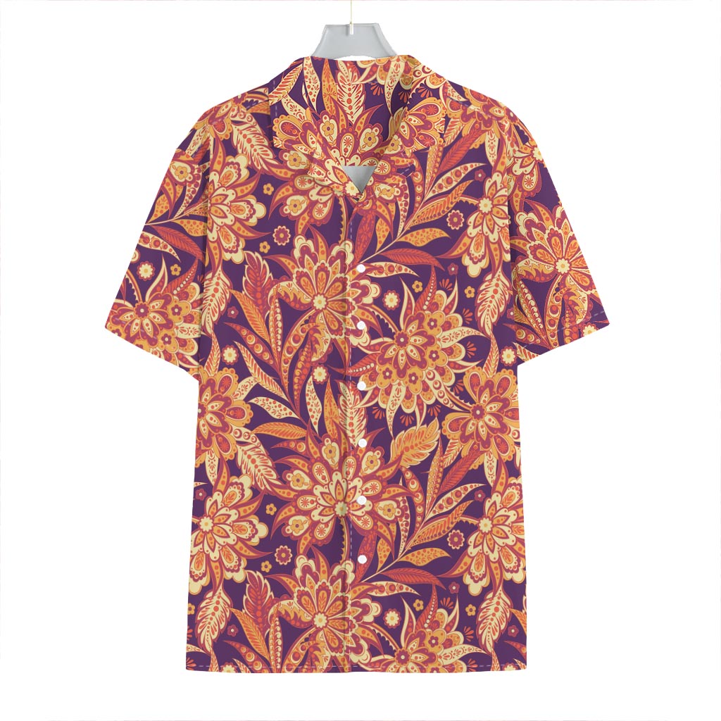 Orange Bohemian Floral Pattern Print Hawaiian Shirt