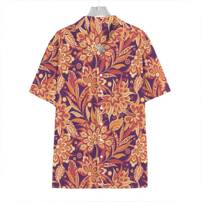 Orange Bohemian Floral Pattern Print Hawaiian Shirt
