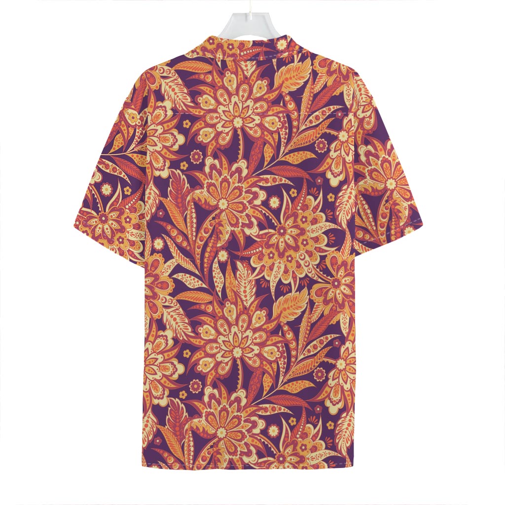 Orange Bohemian Floral Pattern Print Hawaiian Shirt