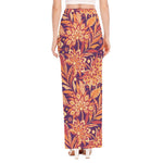Orange Bohemian Floral Pattern Print High Slit Maxi Skirt